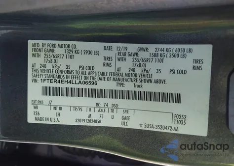 2020 Ford Ranger Xlt z USA, uszkodzony, nr VIN 1FTER4EH4LLA06596